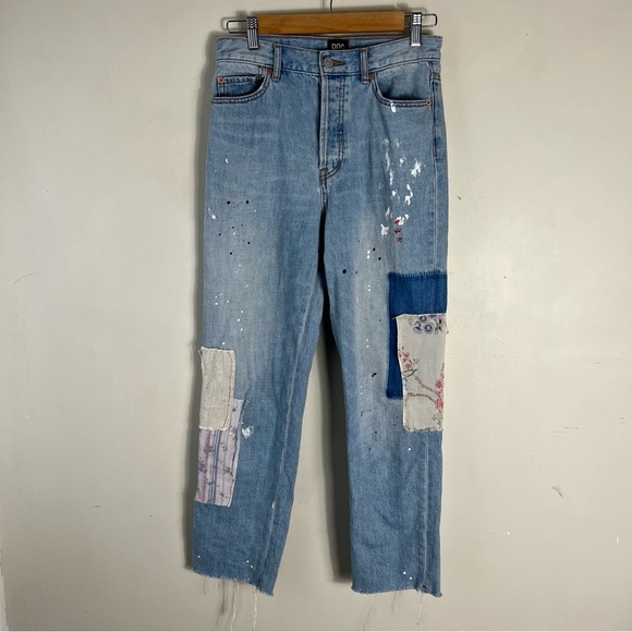 BDG High-Waisted Slim Straight Jean – Floral Patchwork Size 28 Ankle Raw Hem - Picture 5 of 16